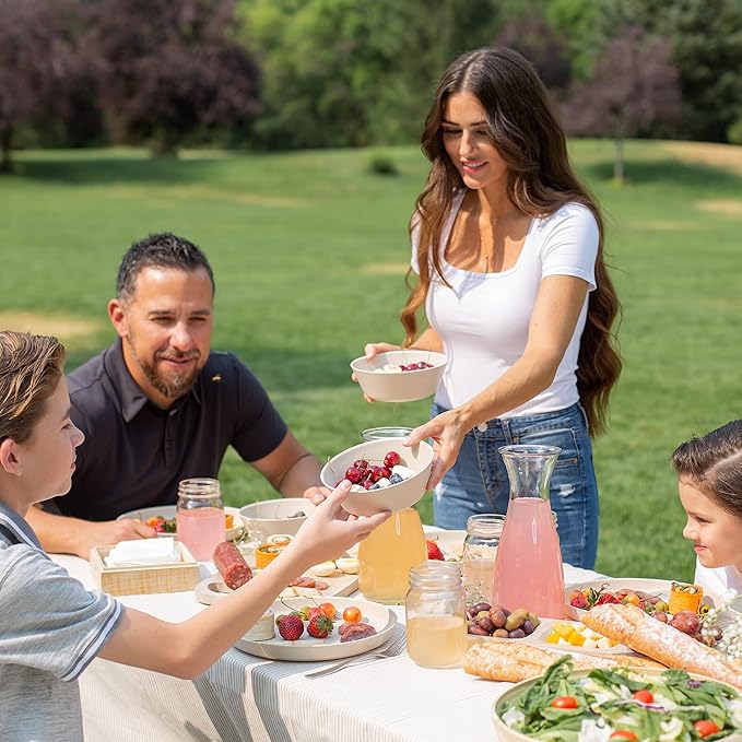 Grow Forward Premium Wheat Straw Plates and Bowls Sets - 8-Piece Wheat Straw Dinnerware Sets - Unbreakable & Reusable Microwave Safe Plastic Dinner Plates for Outdoors, RV, Camping Dishes - Sahara