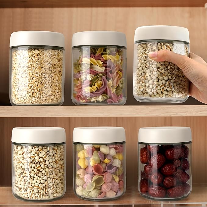 EONJOE 6-Pack 16oz Glass Jars with Lids for Food Storage Meal Prep Airtight