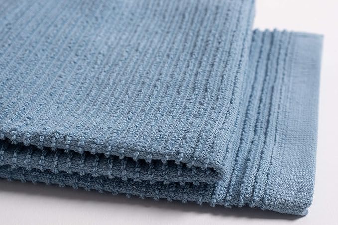KAF Home Premium Kitchen Towels (18" x 28"), Large 100% Cotton, Flat & Terry Absorbent Dish Towel Set (Faded Denim, 18 x 28-6 Pack)