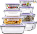 HOMBERKING 8 Pack Glass Food Storage Containers with Lids, Meal Prep Containers, Airtight Bento Boxes with Leak Proof Locking for Microwave, Oven, Freezer and Dishwasher, BPA Free, 5-35oz, purple
