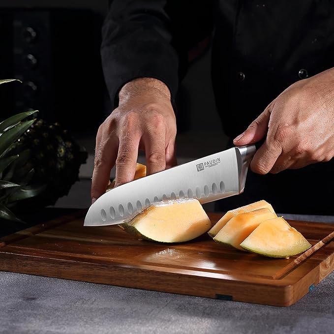 PAUDIN Santoku Knife, Switzer Kitchen Knife 7 Inch, Ultra Sharp Knife- Forged High Carbon German Stainless Steel, Professional Chefs Knife with Ergonomic Handle, Gifts for Holiday