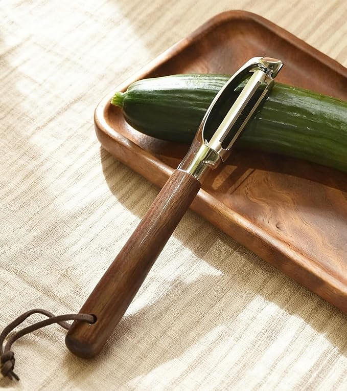 Ugotit Premium Vegetable Peeler, I Type 304 Stainless Steel Swivel Blade, Potato Eye Remover, Real Wood Handle Leather Strap, Kitchen Essentials