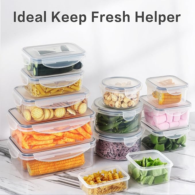 HOMBERKING 32 Pieces Food Storage Containers Set with Snap Lids (16 Lids + 16 Containers), Meal Prep Airtight Plastic Containers, BPA-Free Lunch Containers for Kitchen Organization, Pantry, Home, Grey