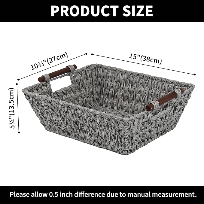 GRANNY SAYS 2-Pack Wicker Storage Baskets, Wicker Baskets for Organizing, Waterproof Basket with Handles, Storage Basket for Shelves, Gray