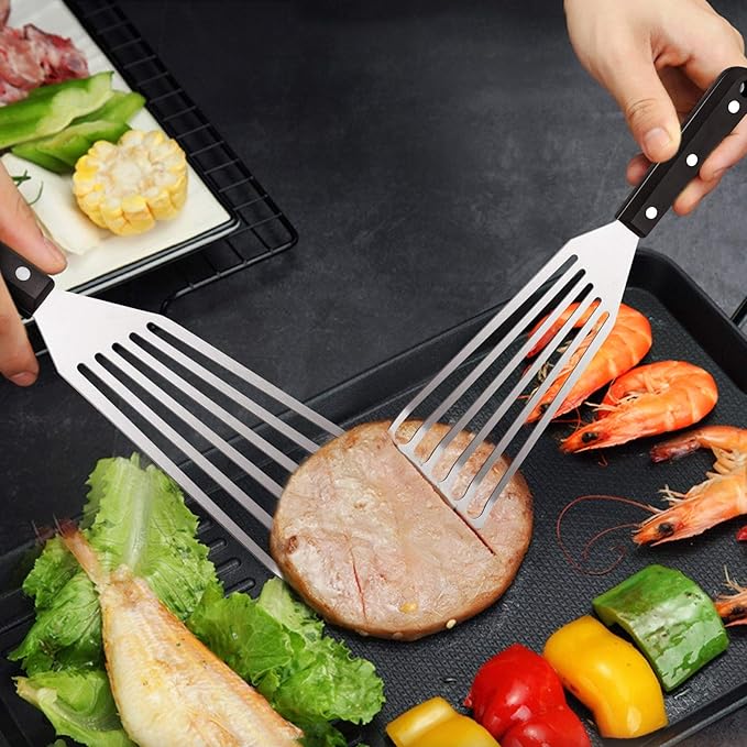 HaSteeL 2 Pack Fish Spatula Turner, 12.5" & 11" Stainless Steel Slotted Spatula Set for Kitchen Cooking, Flipping, Turning, Frying & Grilling, Full Tang ABS Handle, Dishwasher Safe