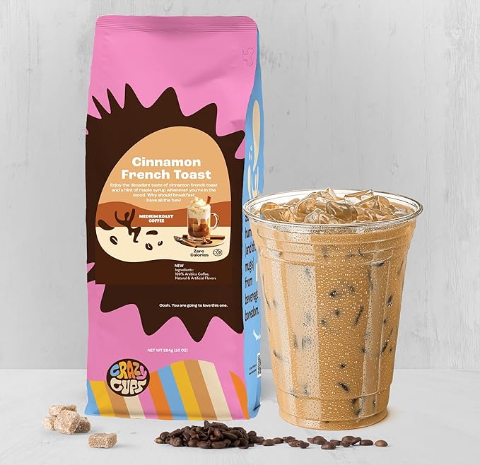 Crazy Cups Flavored Ground Coffee, Cinnamon French Toast, in 10 oz Bags, For Brewing Flavored Hot or Iced Coffee, 3 Pack