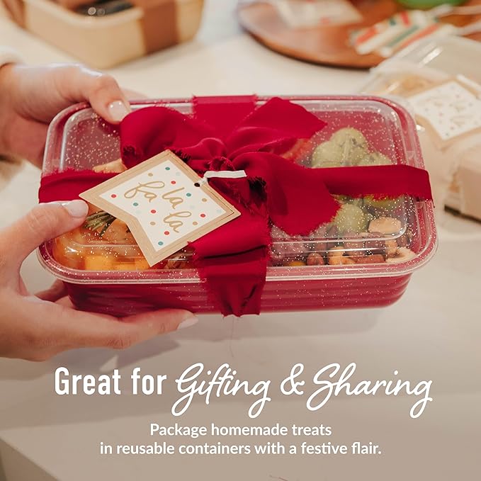 Bentgo Prep 60-Piece Holiday Food Storage Set - 1-Compartment Meal Prep Containers, 4-Cup Capacity, Reusable, Durable, PFAS & BPA-Free, Microwave/Freezer/Dishwasher Safe (Holiday Glitter Collection)