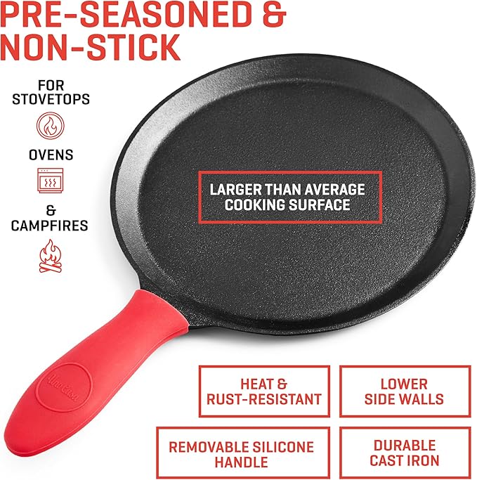 Uno Casa 10 Inch Cast Iron Tortilla Press & Comal Pan Bundle - Non-Stick, Heat-Resistant, Family Size, Gas Stovetop Compatible