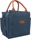 Joymee Lunch Bag Women Insulated Lunch Box Reusable Leakproof Large Spacious Tote for Women Men Adult with Bottle Holder and Side Pockets for Work Picnic Travel - Navy Blue