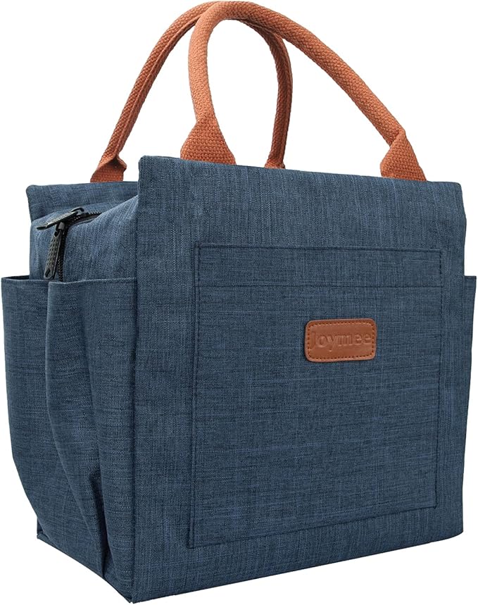 Joymee Lunch Bag Women Insulated Lunch Box Reusable Leakproof Large Spacious Tote for Women Men Adult with Bottle Holder and Side Pockets for Work Picnic Travel - Navy Blue