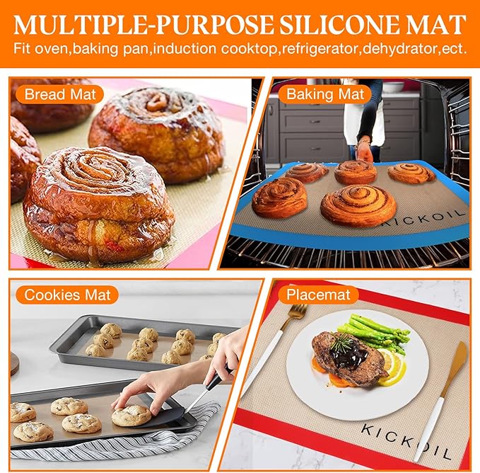 Silicone Baking Mat Set of 3 Non-Stick Baking Sheet for Oven Pan Liner Reusable Parchment Paper Half Sheet Large Silicone Bakeware Mat for Cookie Bread, Cooking Supplies Kitchen Accessories