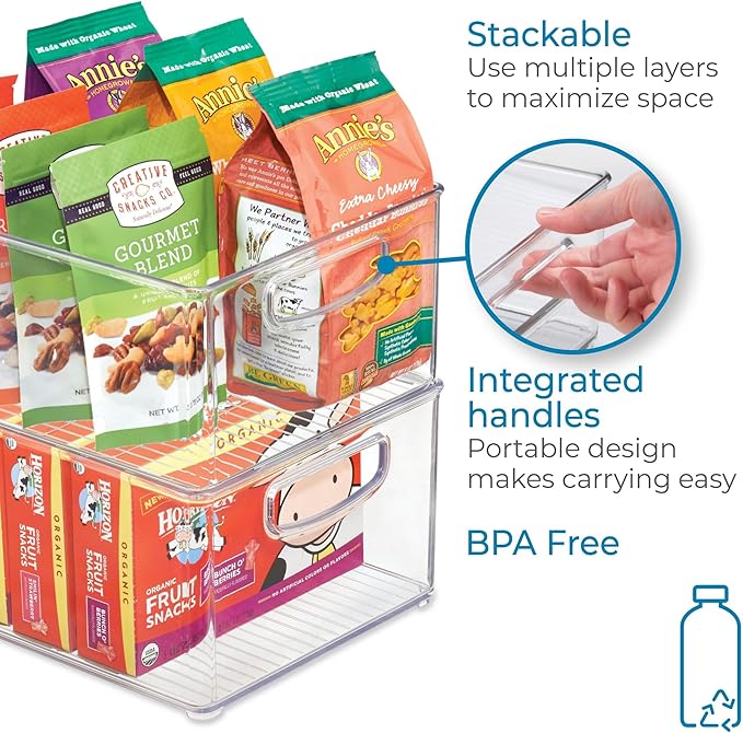 iDesign Stackable Storage Bin with Handles - Organize Pantry, Fridge, or Freezer, Clear, Made in USA