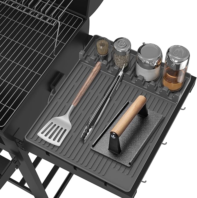 Silicone Griddle Tools Mat for Blackstone - Large Silicone Spatula Mat with Drip Pad - Griddle Mats BBQ Grill Accessories - Side Shelf Mats Grill Pad for Blackstone Griddles Accessories（Gray）