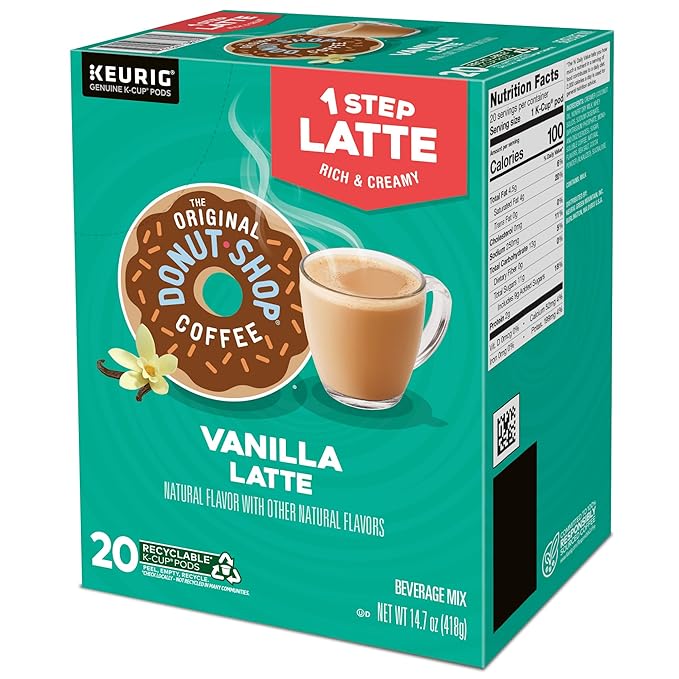 The Original Donut Shop Vanilla Latte, Single-Serve Keurig K-Cup Pods, Flavored Coffee, 20 Count