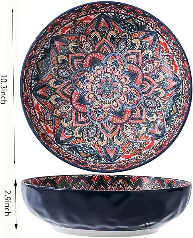OZY Large Serving Bowls,10 inch Ceramic Salad Bowls,Ideal Housewarming Gift,Vibrant Color Soup Bowls for Party,Pasta,Fruit,Dishwasher & Microwave Safe Soup Bowls (Blue)