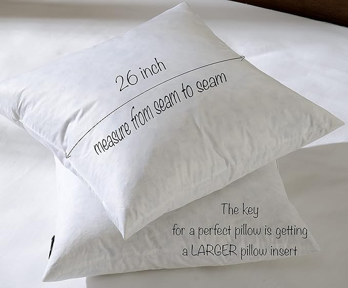 26x26 Euro Throw Pillow Inserts-Down Feather Pillow Inserts-Cotton Fabric-Set of 2-White.