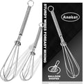 Anaeat Small Wire Whisk Set of 2, Portable Stainless Steel Kitchen Tiny Whisk & Egg Beater with Thick Wire - Sturdy Mini Mixing Balloon for Cooking, Blending, Whiping, Beating and Stirring (6" + 8")