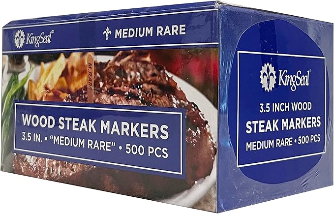 KingSeal 5000 Count 3.5 Inch Natural Birch Wood Steak Markers, Heat Stamped, MED Rare, Eco Friendly, Commercial Bulk Pack - 10 Boxes x 500 Markers