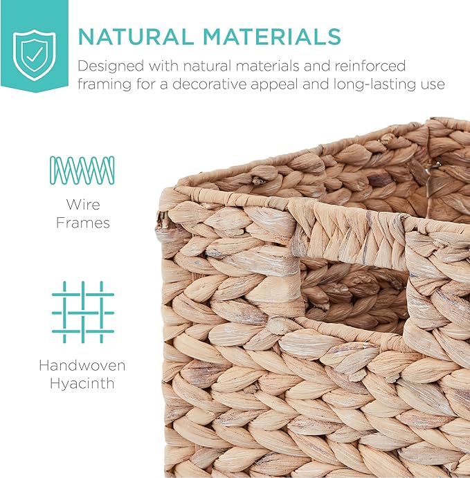 Best Choice Products 10.5x10.5in Pack of 5 Cube Storage Baskets, Water Hyacinth Multipurpose Collapsible Organizers, Handwoven Laundry Totes for Laundry, Living Room, Kids Room & Nursery - White