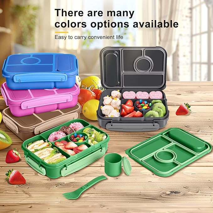 Bento Box Adult Lunch Box Kids,Lunch Containers for Adults/Kids/Toddler,5 Compartments Bento Lunch Box with Sauce Vontainers,Microwave & Dishwasher & Freezer Safe,BPA-Free (Emerald green)