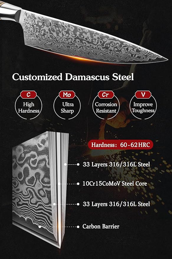 HEZHEN Chef's Knife-Professional-8.3 inch Damascus Steel, Kitchen Knife VG10 Gyuto Knife-Master Series Chef Cooking Tool at Home,Restaurant-Figured Sycamore Wood Handle