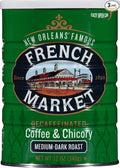 French Market Coffee & Chicory Decaffeinated Medium-Dark Roast Ground Coffee, 12oz Can (Pack of 3)