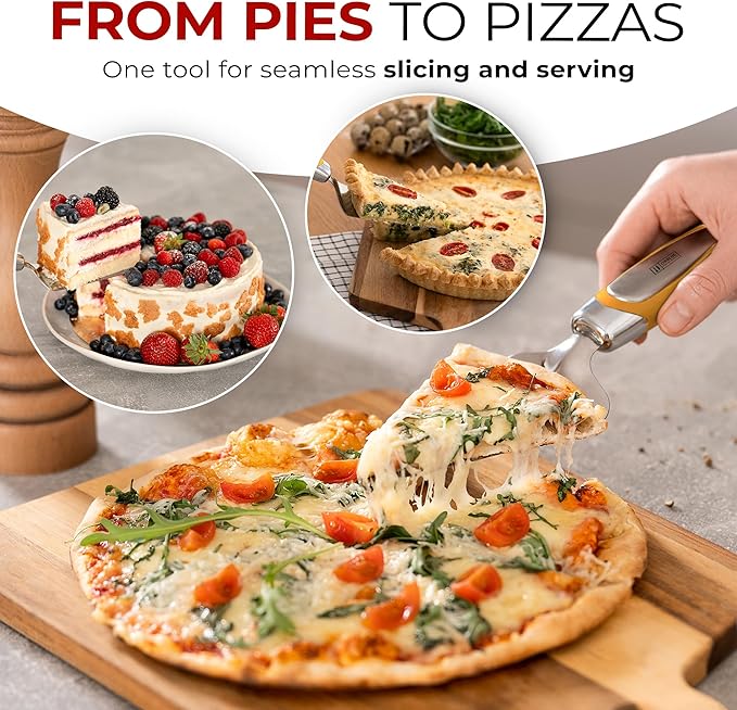 Orblue Pie Server, Essential Kitchen Tool, Serrated on Both Sides, Great for Right or Left Handed Chef, Stainless Steel Flatware, Cake Cutter, Orange