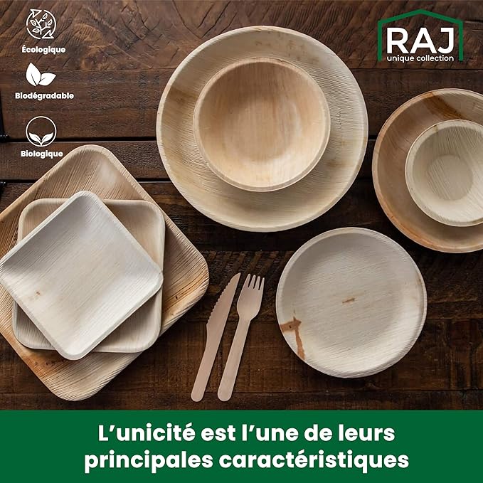 Raj Disposable Palm Leaf Bowls (50 Count, 4" Square Bowls) Strong Bowl Like Bamboo Party Bowl - Decorative Compostable Tableware for Lunch, Dinner, Birthday, Outdoor, BBQ, Picnic.
