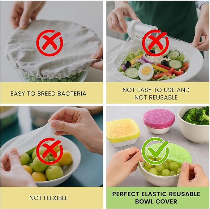 HANSGO 120PCS Bowl Covers Reusable, Elastic Plastic Wrap for Food Storage, Fresh Keeping Stretch Bags for Bread, Alternative to foil for Family, Outdoor Picnic, Sourdough Baking (3 Sizes)
