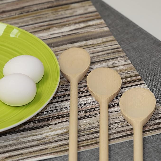 12 Inch Long Wooden Spoon Set by BICB | Natural Beechwood Mixing Spoons for Baking, Cooking & Stirring | Set of 6 Long Wooden Spoons | Cookware Sauce Spoons | Wood Mixing Spoon Set