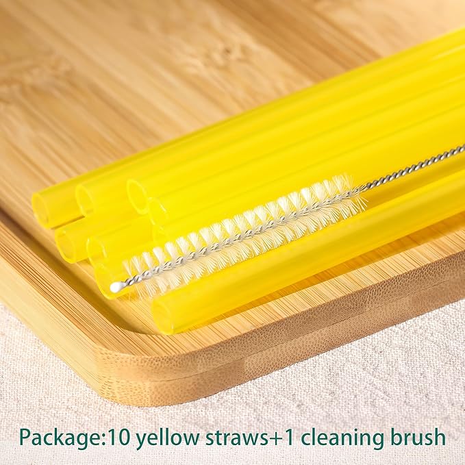 Dakoufish Replacement Straw for Stanley|Owala|Simple Modern 40oz 30oz Tumbler,10 Pack 12 Inch Yellow Reusable Straws With Cleaning Brush for Stanley Cup Accessorie,BPA Free,Dishwasher Safe