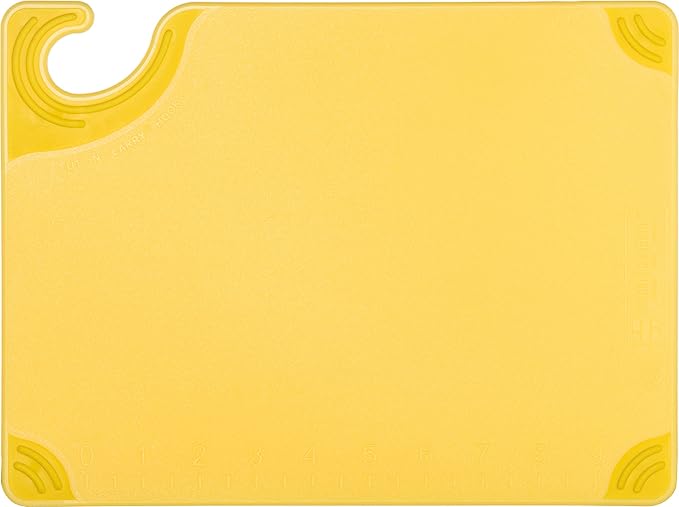 San Jamar Saf-T-Grip Plastic Cutting Board with Safety Hook, 9" x 12" x 0.375", Yellow