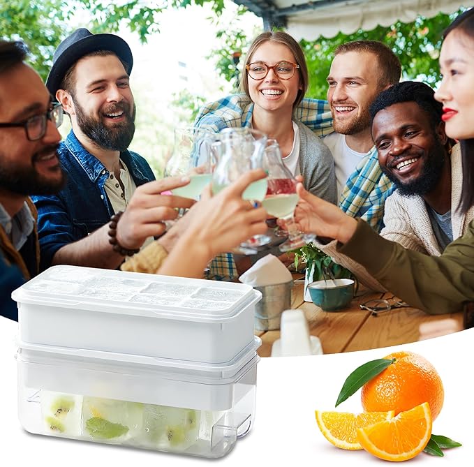 Large Ice Cube Tray, Easy Release Press Ice Cube Moulds with Lid, No Overflow Silicone Moulds with Stackable Lid, Perfect for Cocktails & Party Drinks, for 16 Large Ice Cubes(5cmx5cmx4.5cm), Black