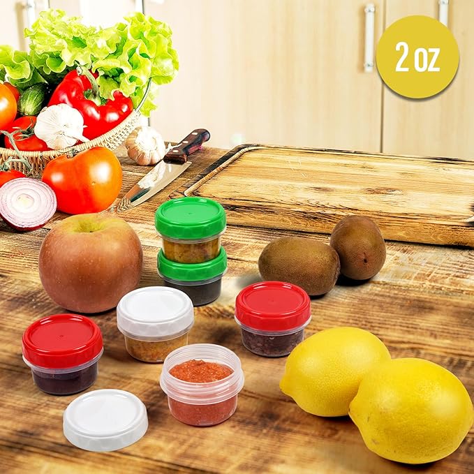 EONJOE 2 oz Plastic Containers with Lids Small Salad Dressing Container To Go Condiment Sauce Dipping Cups Jar Airtight,12-pack