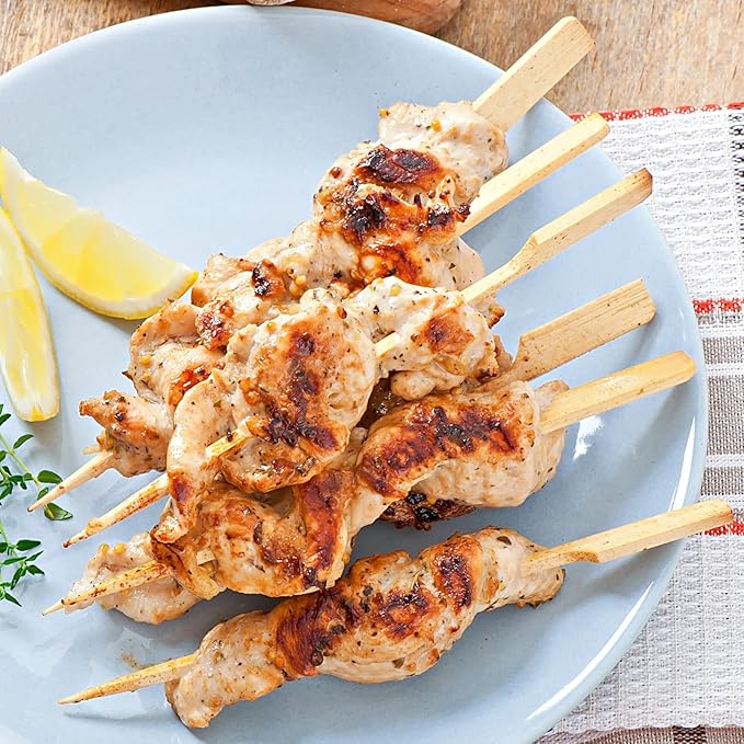 BLUE TOP 200Pcs Bamboo Paddle Picks, 4.7 Inch Sturdy Flat Skewers Food Appetizer Toothpicks for for Fruit, Grilling, Drink, BBQ, Barbecue, Yakitori Chicken, Fondue, Roasting,Cocktail, Marshmallow