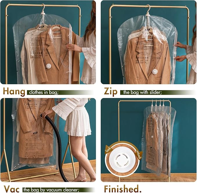 TAILI Hanging Vacuum Sealer Storage Space Saver Bags for Clothing, Suits and Jackets, Closet Organizers, 6 Pack Jumbo Clear