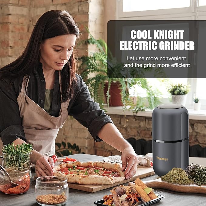 COOL KNIGHT Herb Grinder [large capacity/fast/Electric ]-Spice Herb Coffee Grinder with Pollen Catcher/- 7.5" (Grey)