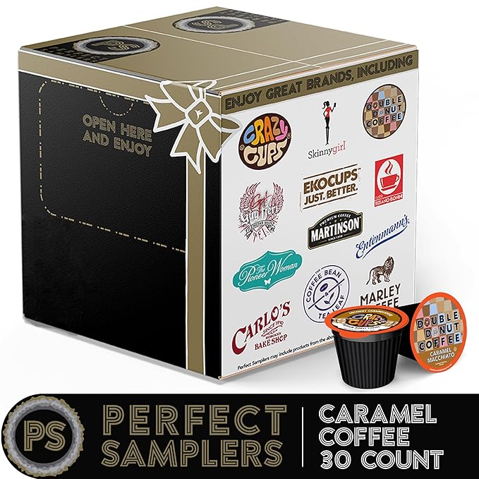 Perfect Samplers Caramel Coffee Pods Variety Pack, Medium Roast for Keurig K-Cups Machines, Assorted Flavored Sampler, 30 Count