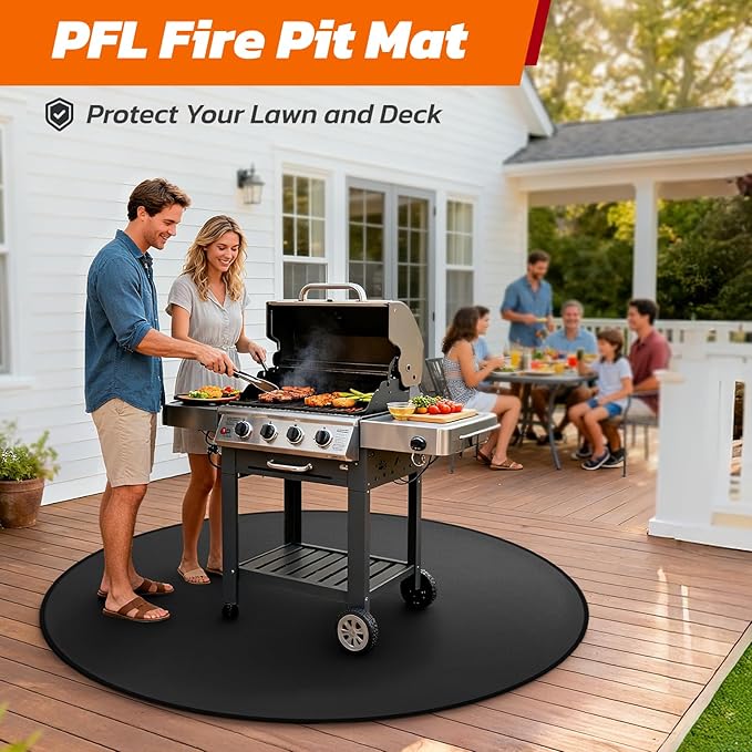 36" Heavy-Duty Fire Pit Mat for Solo Stove Bonfire: Round Fireproof Under Grill Mat Heat Insulated Indoor Fireplace Pad Protector for Decks, Patios, Grass, BBQ Smoker, Reusable Oil-Proof & Waterproof