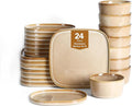 Stone Lain Cairo 24-Piece Dinnerware Set Stoneware, Plates and Bowls Set, Microwave and Dishwasher Safe, Includes Dinner and Salad Plates, Cereal Bowls, Dishes for 8, Sand