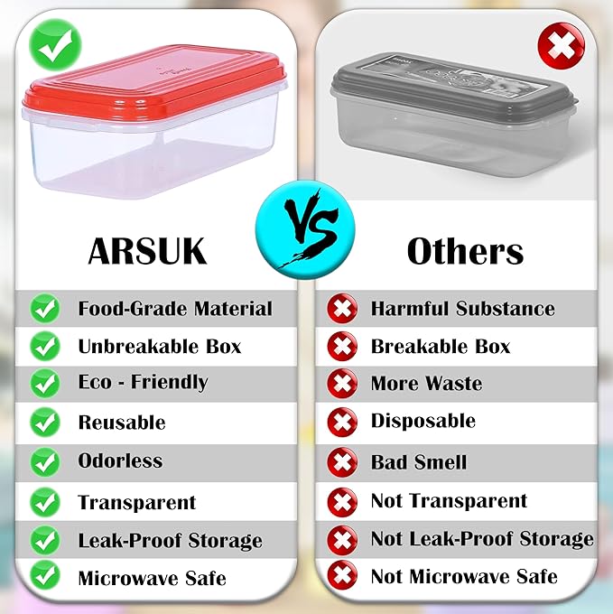 ARSUK Small Food Storage Containers with Lids 8.5 fl oz, 8-Pk - 1 Cup Plastic Reusable Storage Containers for Sauce, Sides, Snacks, Meal Prep - Leakproof - Microwave, Freezer & Dishwasher Safe