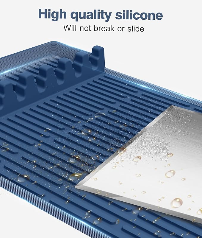 Silicone Griddle Tools Mat for Blackstone - Large Silicone Spatula Mat with Drip Pad - Griddle Mats BBQ Grill Accessories - Side Shelf Mats Grill Pad for Blackstone Griddles Accessories (Blue)