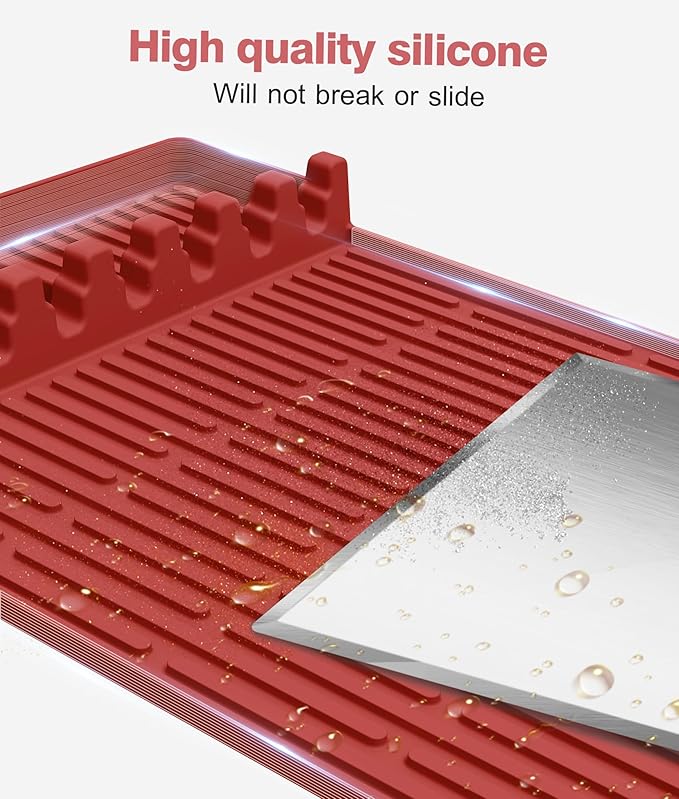 Silicone Griddle Tools Mat for Blackstone - Large Silicone Spatula Mat with Drip Pad - Griddle Mats BBQ Grill Accessories - Side Shelf Mats Grill Pad for Blackstone Griddles Accessories (red)