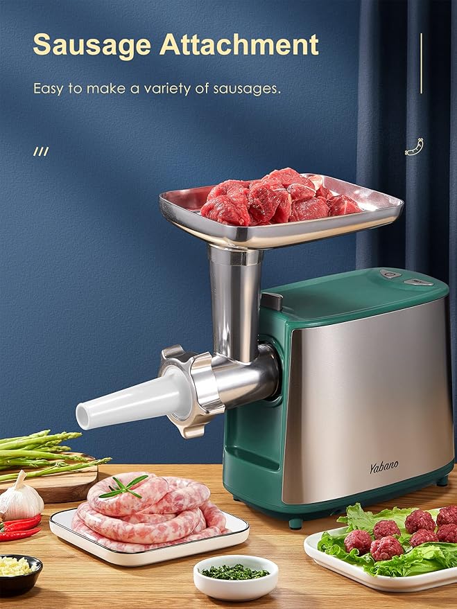 Electric Meat Grinder, Heavy Duty Meat Mincer, Sausage Stuffer Maker, Food Grinder with Sausage & Kubbe Kit, 2 Grinder Plates, Stainless Steel (Green)
