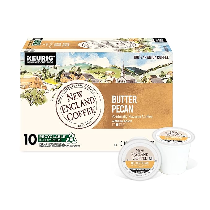 New England Coffee Butter Pecan Medium Roast Single Serve Pods, 10ct Box (Pack of 1)