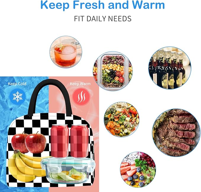 DALINDA Lunch Bag Lunch Box for Women Men Reusable Insulated Lunch Tote Bag,Leakproof Thermal Cooler Sack Food Handbags Case High Capacity for Travel Work Picnic Beach- Square