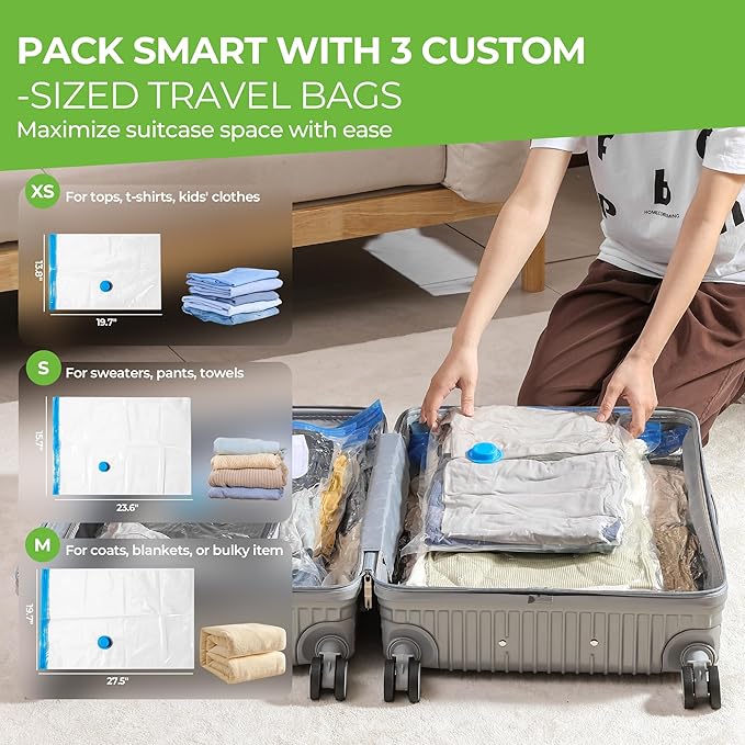 Vacuum Storage Bags for Travel - 15 Pack Compression Packing with Wireless Electric Pump for Luggage Vacuum Seal Bags for Clothes Suitcase Space Saver Organizer 5 XSmall/5 Small/5 Medium