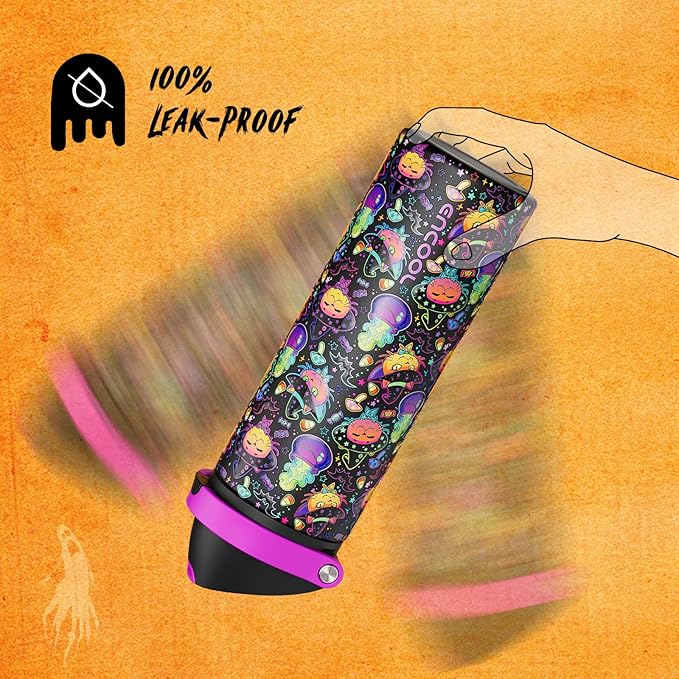 Halloween Insulated Water Bottle with Straw - Stainless Steel Water Bottle with Push Button Lid, Leak-Proof BPA-Free, Keeps Cold for 24 Hours for Halloween gifts, Party (24 oz, Meowgic Night)