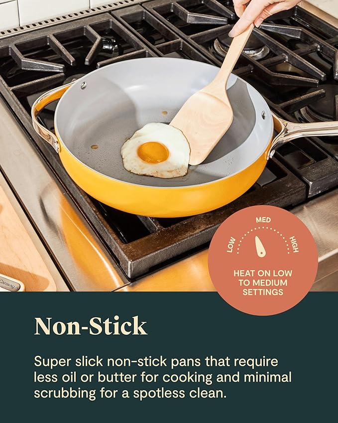 Caraway Non-stick Ceramic Cookware Set (12 Piece) Pots, Pans, Lids and Kitchen Storage - PFAS & PFOA Free - Oven Safe Pan Set & Compatible with All Stovetops - Sage