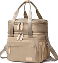 Weitars Insulated Lunch Box for Women Men-Dual Compartment Waterproof Reusable Large Lunch Bag Wide-Open Tote Cooler Bag for Working Picnic Hiking (15L) (Kahki)